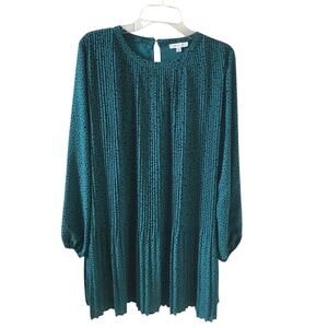 Ophelia Roe Pleated Oversized Dress Turquoise with Black Dots size M